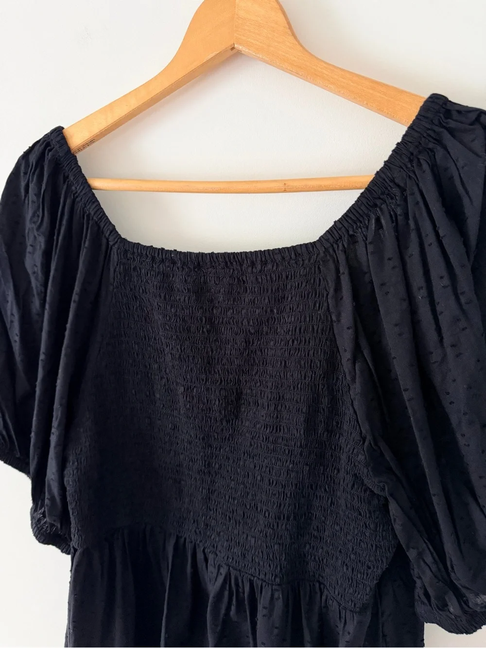 Old Navy Black Swiss Dot Smocked Puff Sleeve Blouse